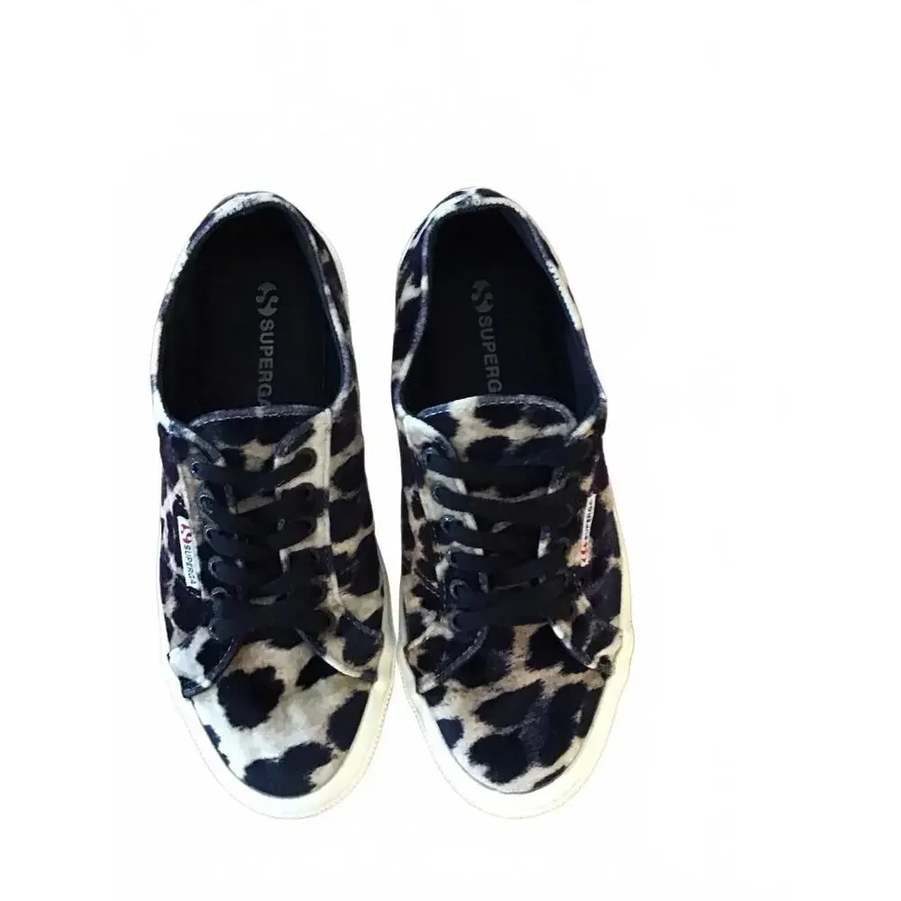 Superga Leopard Print Canvas Sneakers in Black and Tan